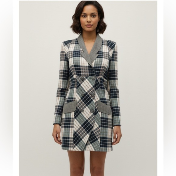 Vintage Dresses & Skirts - 80s 90s Vintage Sorrena Tokyo 9 Blazer Suit Dress Plaid Long Sleeve Size Small